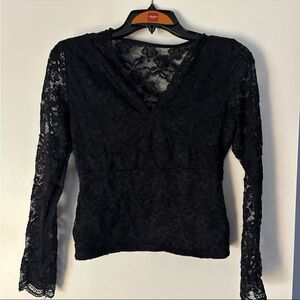 SHEIN Black Lace Long Sleeve Blouse